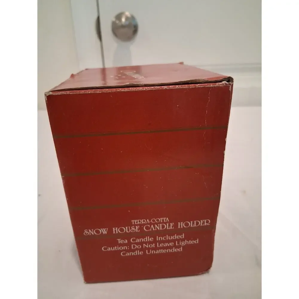 Vintage 1980s 1990s Terracotta Christmas Snow House Votive Candle Holder Box